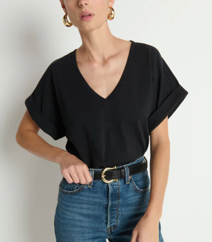NATION LTD Top Stevie Cuffed v-Neck Top, Jet Black Soho-Boutique