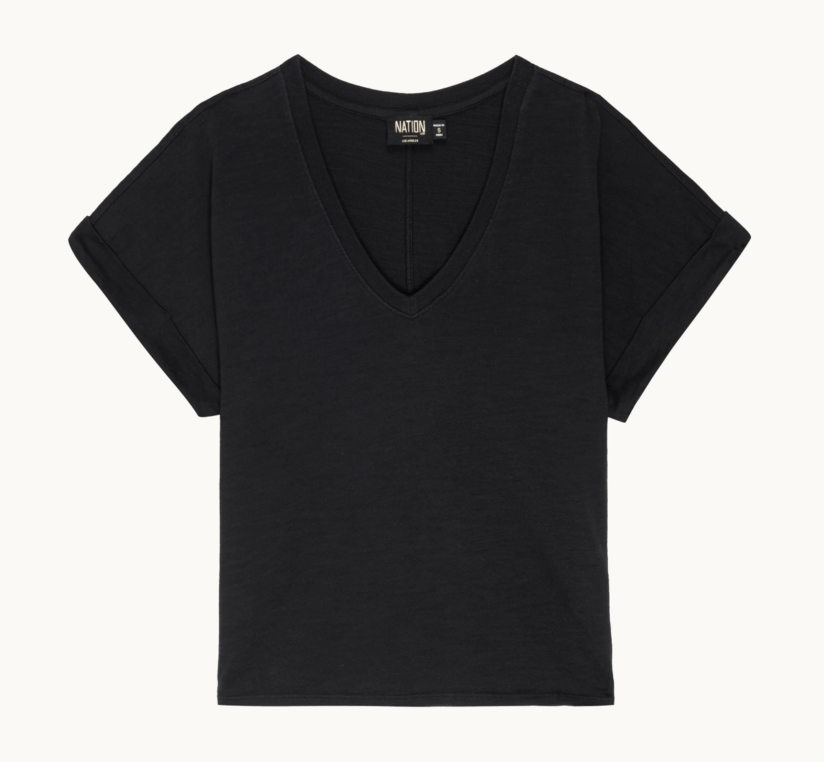 NATION LTD Top Stevie Cuffed v-Neck Top, Jet Black Soho-Boutique