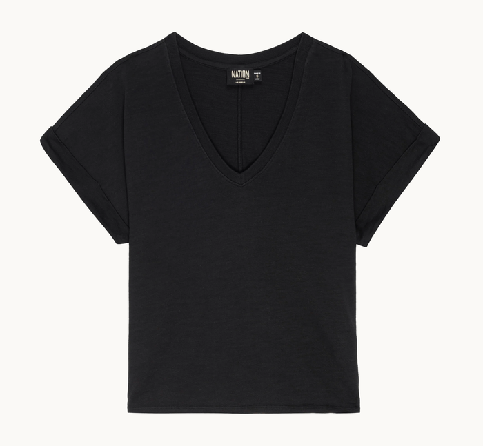 NATION LTD Top Stevie Cuffed v-Neck Top, Jet Black Soho-Boutique