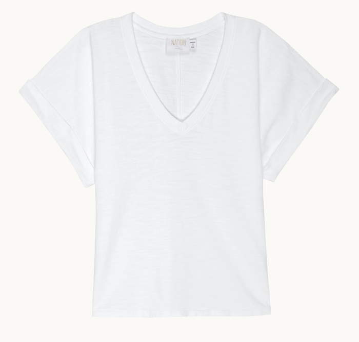 NATION LTD Top Stevie Cuffed V-Neck Top, Optic White Soho-Boutique