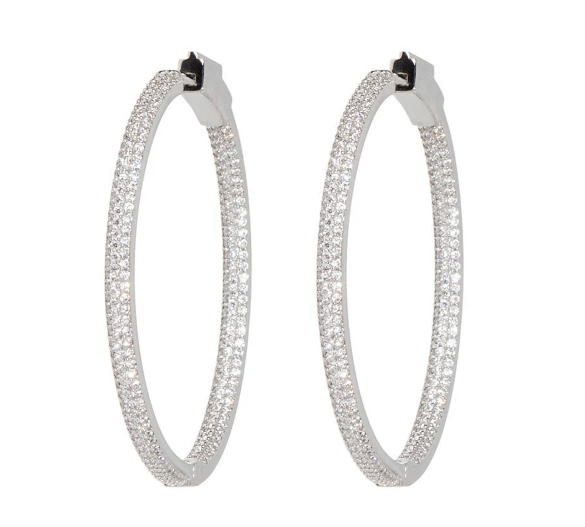 Nickho Rey Earrings Slim Tire Hoop, White RHDM/Clear Crystals Soho-Boutique