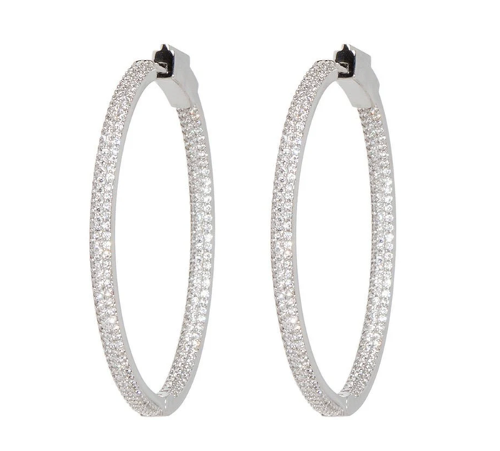 Nickho Rey Earrings Slim Tire Hoop, White RHDM/Clear Crystals Soho-Boutique