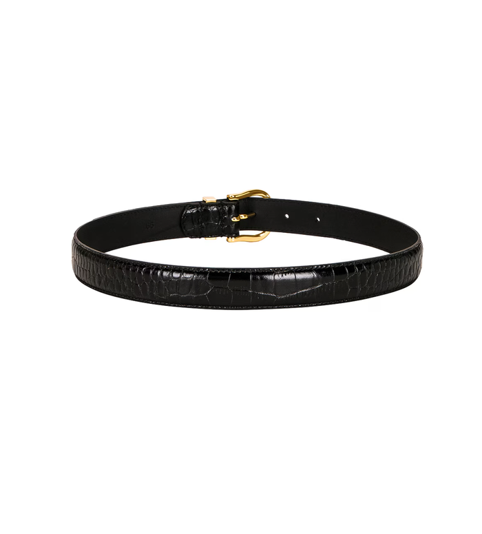NILI LOTAN Belt Louise Croc Belt, Black Brass Soho-Boutique