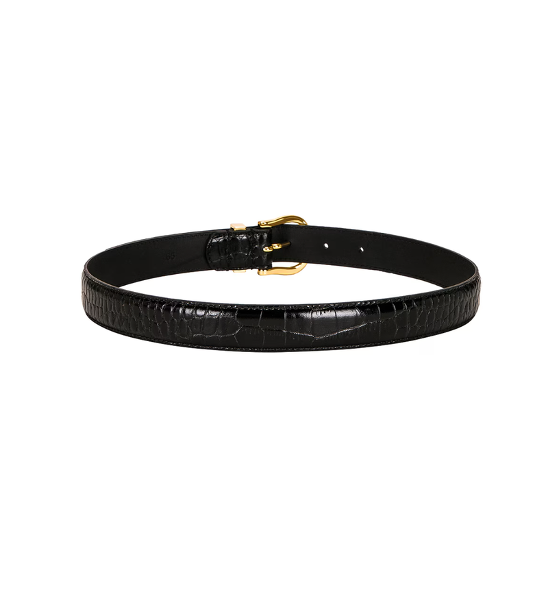 NILI LOTAN Belt Louise Croc Belt, Black Brass Soho-Boutique