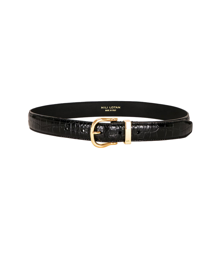 NILI LOTAN Belt Louise Croc Belt, Black Brass Soho-Boutique