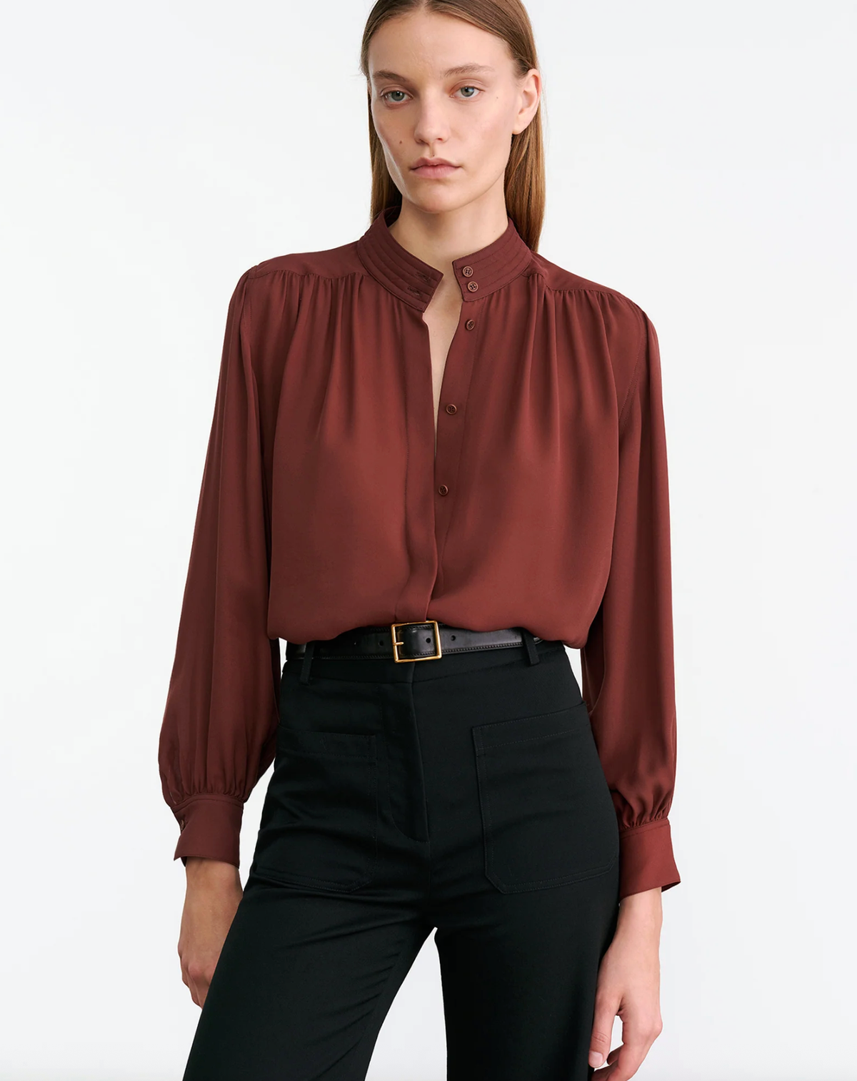 NILI LOTAN Blouse Revi Silk Blouse, Burgundy Soho-Boutique