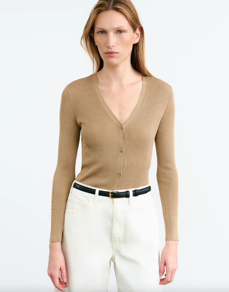 NILI LOTAN Cardigan Nari Silk Cardigan, Camel Soho-Boutique