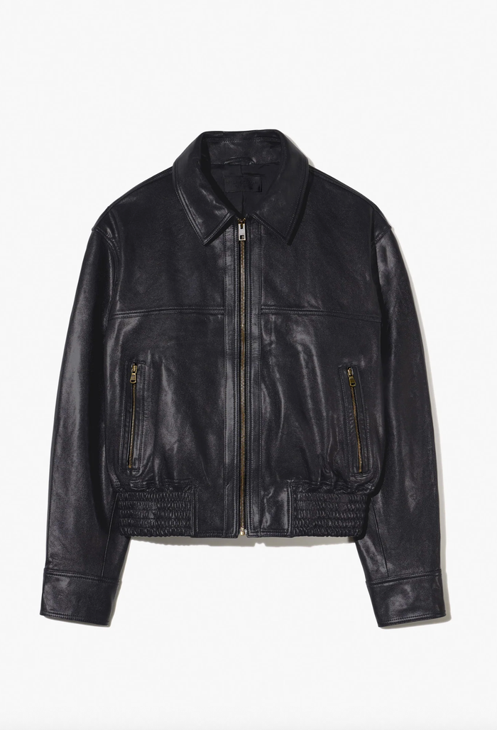 NILI LOTAN Coats & Jacket Aimee Leather Bomber Jacket, Black Soho-Boutique