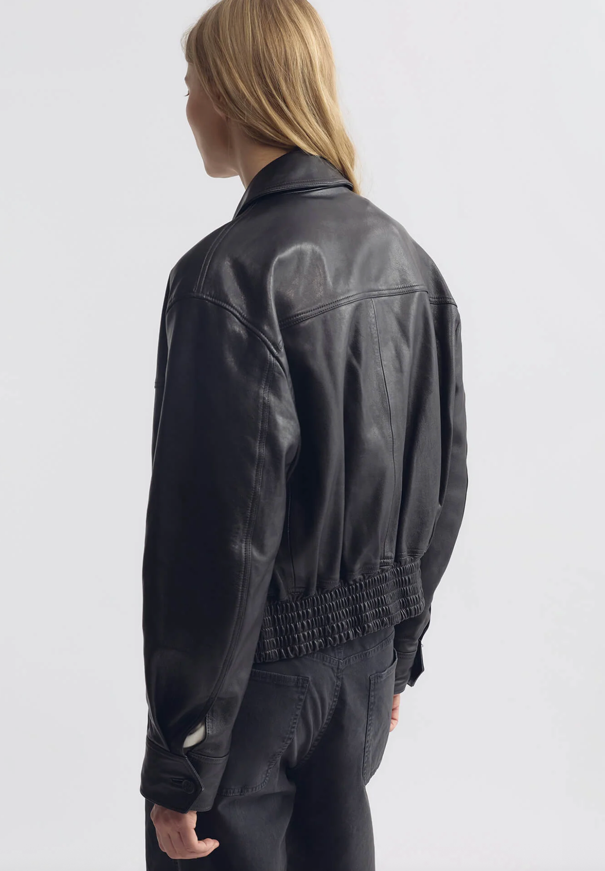 NILI LOTAN Coats & Jacket Aimee Leather Bomber Jacket, Black Soho-Boutique