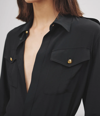 NILI LOTAN Dress Adelaide Silk Shirt Dress, Black Soho-Boutique