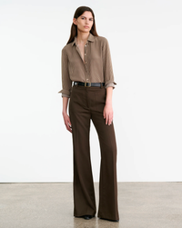 NILI LOTAN Shirt Gaia Silk Shirt, Chocolate Stripes Soho-Boutique