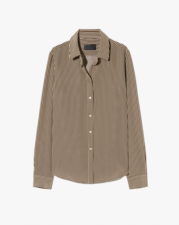 NILI LOTAN Shirt Gaia Silk Shirt, Chocolate Stripes Soho-Boutique