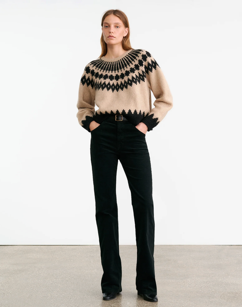 NILI LOTAN Sweater Alena Sweater, Light Camel Fair Isle Soho-Boutique