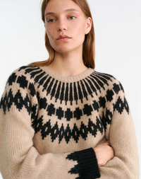 NILI LOTAN Sweater Alena Sweater, Light Camel Fair Isle Soho-Boutique
