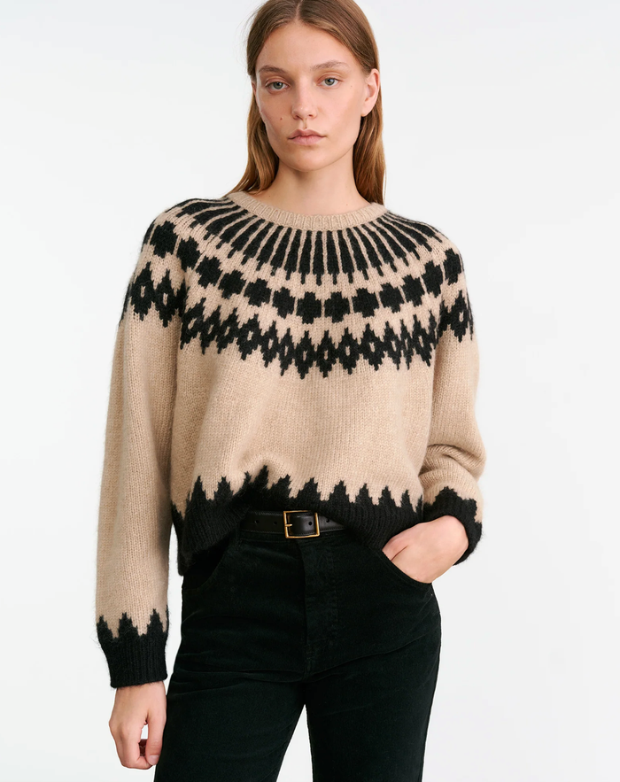 NILI LOTAN Sweater Alena Sweater, Light Camel Fair Isle Soho-Boutique