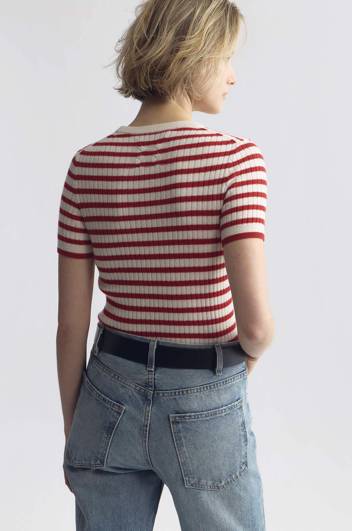 NILI LOTAN Sweater Alita Stripe Cashmere Sweater, Ivory Red Stripe Soho-Boutique