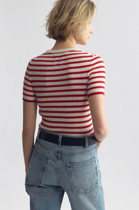 NILI LOTAN Sweater Alita Stripe Cashmere Sweater, Ivory Red Stripe Soho-Boutique