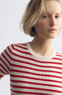 NILI LOTAN Sweater Alita Stripe Cashmere Sweater, Ivory Red Stripe Soho-Boutique