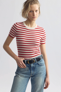 NILI LOTAN Sweater Alita Stripe Cashmere Sweater, Ivory Red Stripe Soho-Boutique