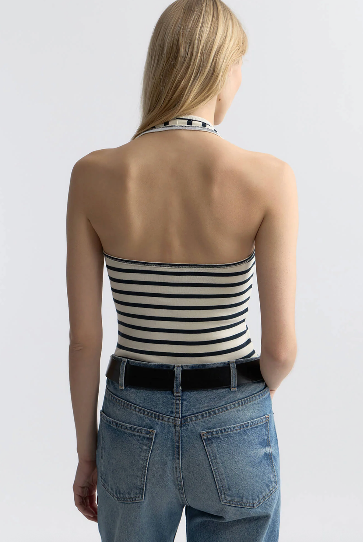 NILI LOTAN Top Britt Halter Top, Ecru Black Stripe Soho-Boutique