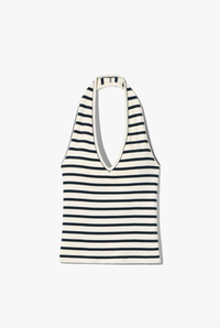 NILI LOTAN Top Britt Halter Top, Ecru Black Stripe Soho-Boutique