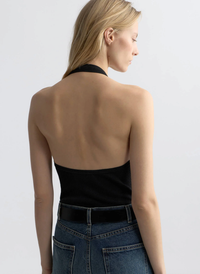 NILI LOTAN Top Ivey Silk Halter, Black Soho-Boutique