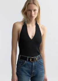 NILI LOTAN Top Ivey Silk Halter, Black Soho-Boutique