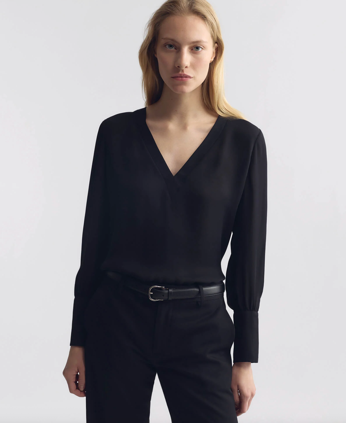 NILI LOTAN Top Mariposa Blouse, Black Soho-Boutique