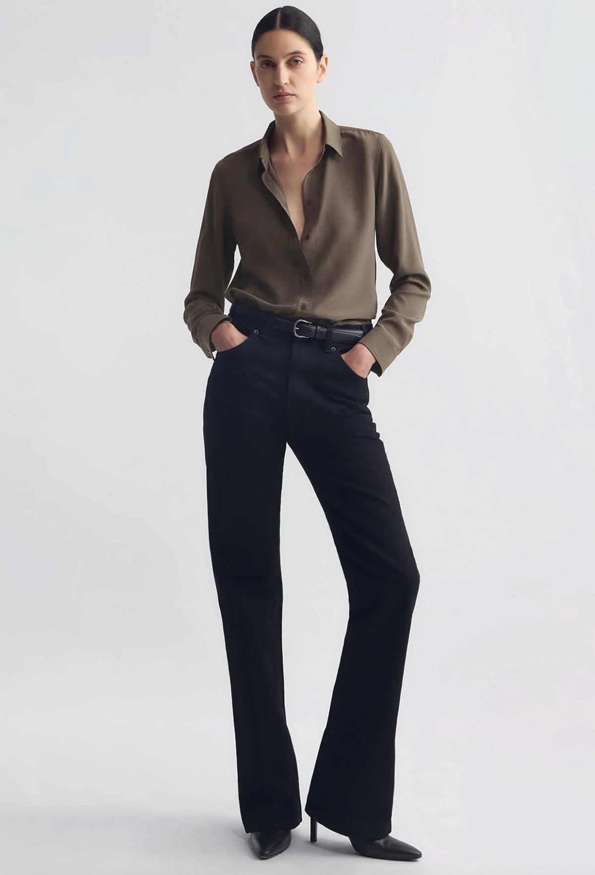 NILI LOTAN Top Simone Silk Shirt, Chocolate Brown Soho-Boutique