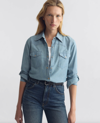 NILI LOTAN Top Travis Chambray Shirt, Indigo Chambray Soho-Boutique