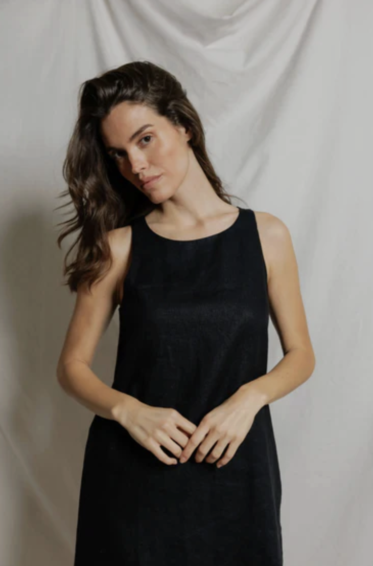 perfectwhitetee Dress Aileen Linen Sleeveless Mini Dress, True Black Soho-Boutique