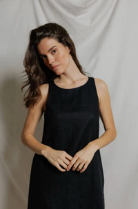 perfectwhitetee Dress Aileen Linen Sleeveless Mini Dress, True Black Soho-Boutique