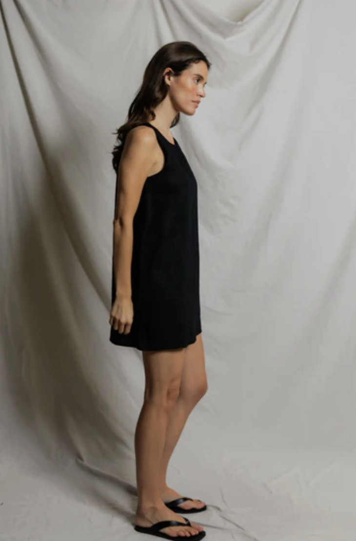 perfectwhitetee Dress Aileen Linen Sleeveless Mini Dress, True Black Soho-Boutique