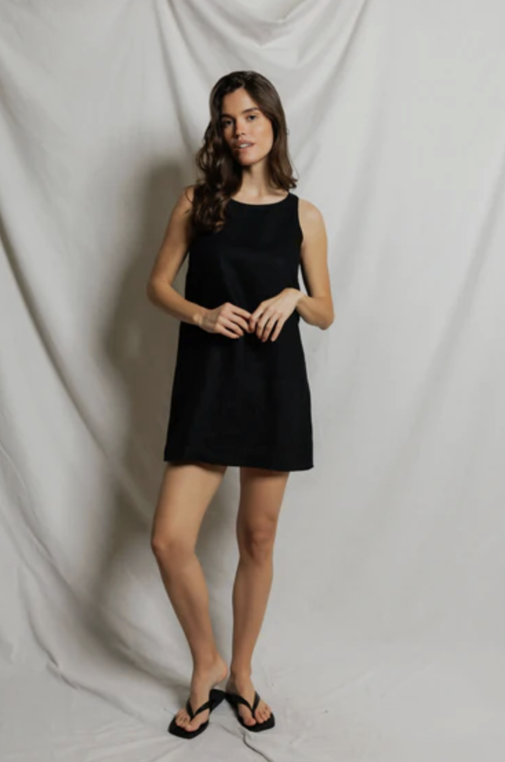 perfectwhitetee Dress Aileen Linen Sleeveless Mini Dress, True Black Soho-Boutique