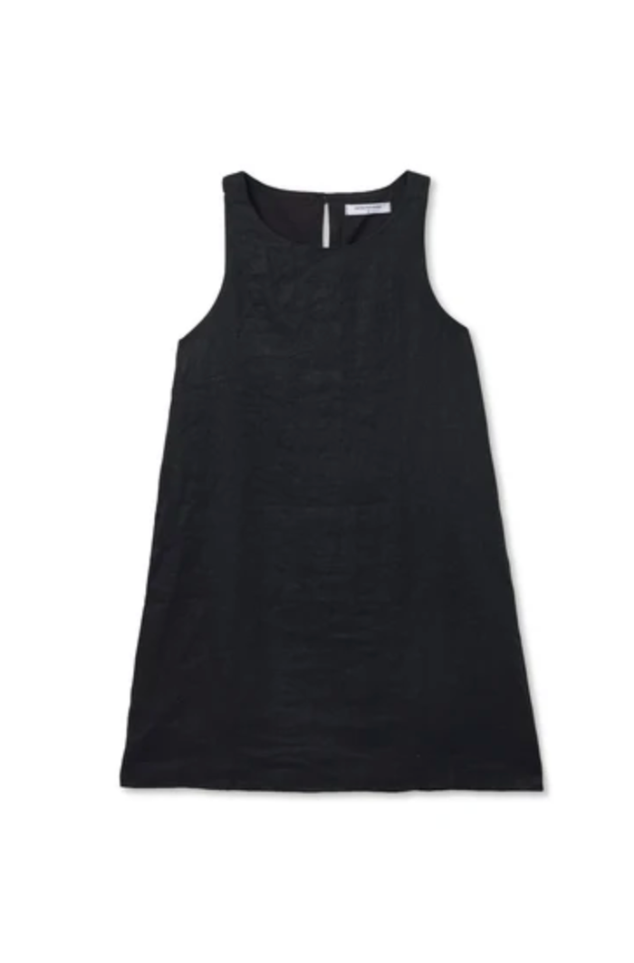 perfectwhitetee Dress Aileen Linen Sleeveless Mini Dress, True Black Soho-Boutique