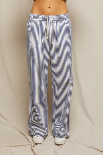 perfectwhitetee Pants Andi Poplin Pants, Chambray/Putty Stripe Soho-Boutique