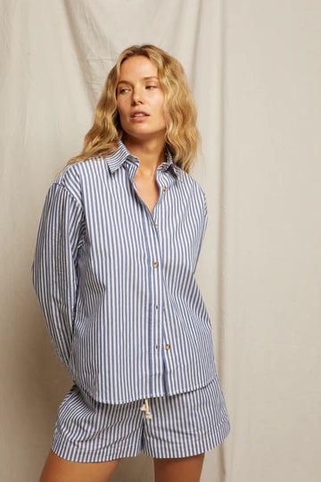 perfectwhitetee Shirt James Button Down, Chambray/Putty Stripe Soho-Boutique