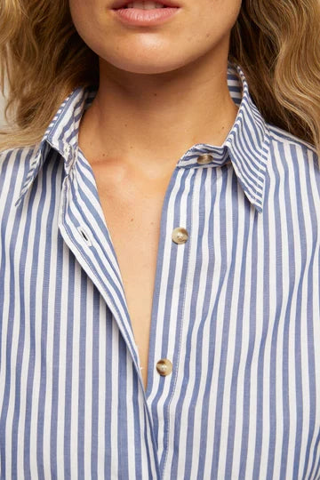 perfectwhitetee Shirt James Button Down, Chambray/Putty Stripe Soho-Boutique