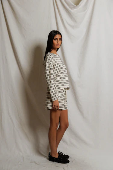 perfectwhitetee Shorts Summer Terry Stripe Shorts, Natural/Chocolate Soho-Boutique