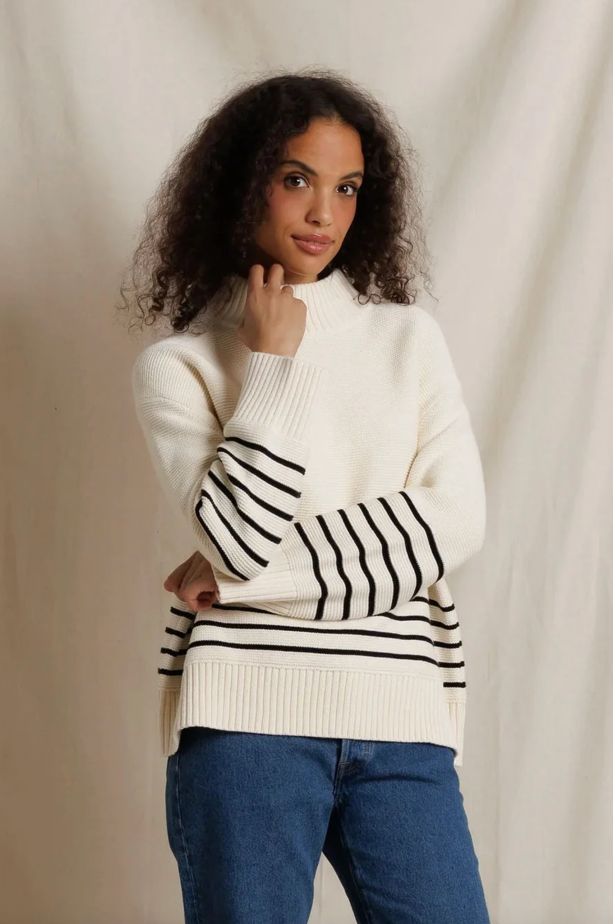 perfectwhitetee Sweater Elsie Turtleneck Sweater, Sugar Black Stripe Soho-Boutique