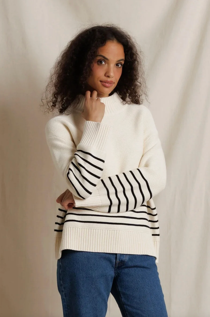 perfectwhitetee Sweater Elsie Turtleneck Sweater, Sugar Black Stripe Soho-Boutique