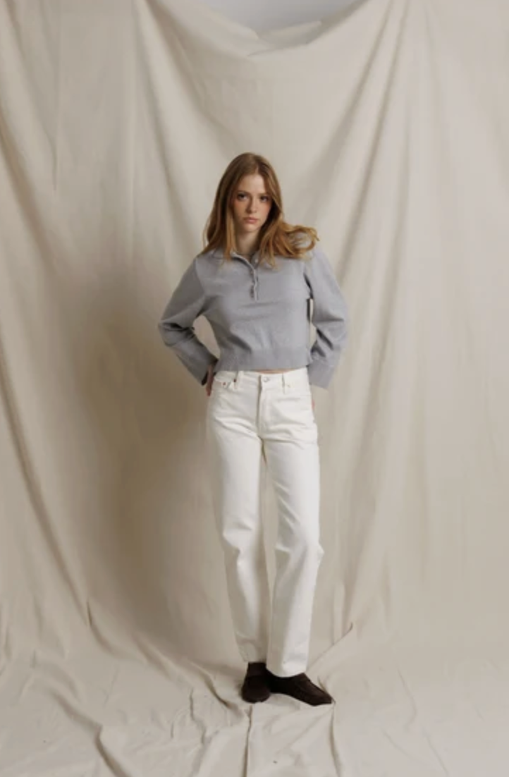 perfectwhitetee Sweater Ximena Cotton Cashmere Cropped Sweater, Heather Grey Soho-Boutique