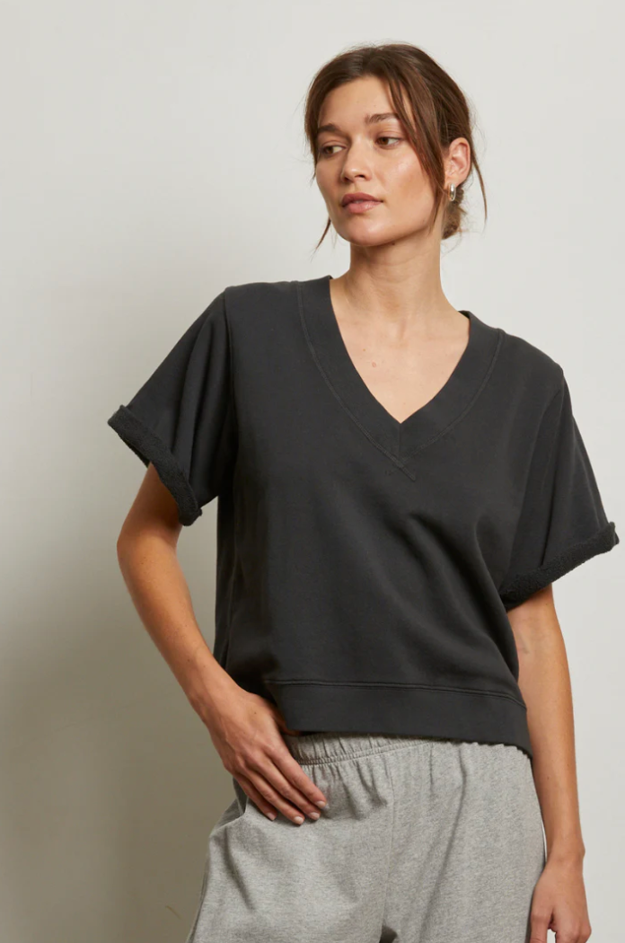 perfectwhitetee Sweatshirt Briggs Rolled Sleeve Sweatshirt, Vintage Black Soho-Boutique
