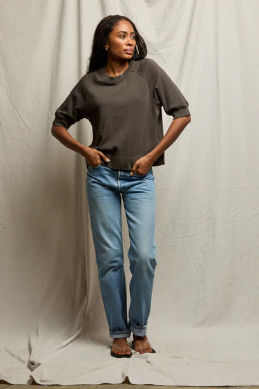 perfectwhitetee Sweatshirt Effie Bubble Sleeve Sweatshirt, Vintage Black Soho-Boutique