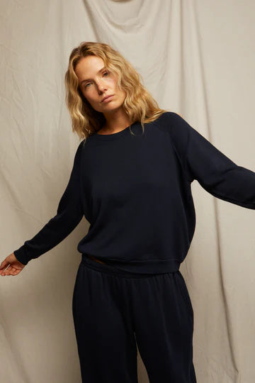 perfectwhitetee Sweatshirt Lennon Cotton Beach Sweatshirt, Navy Soho-Boutique