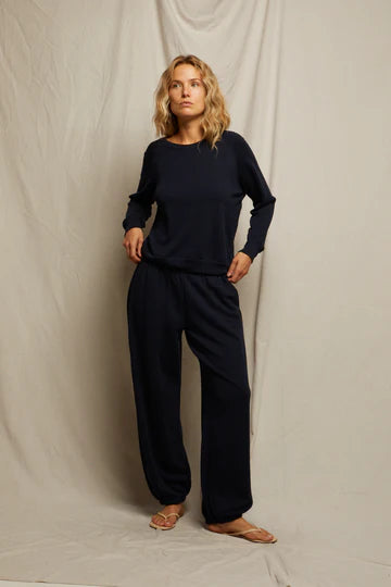 perfectwhitetee Sweatshirt Lennon Cotton Beach Sweatshirt, Navy Soho-Boutique