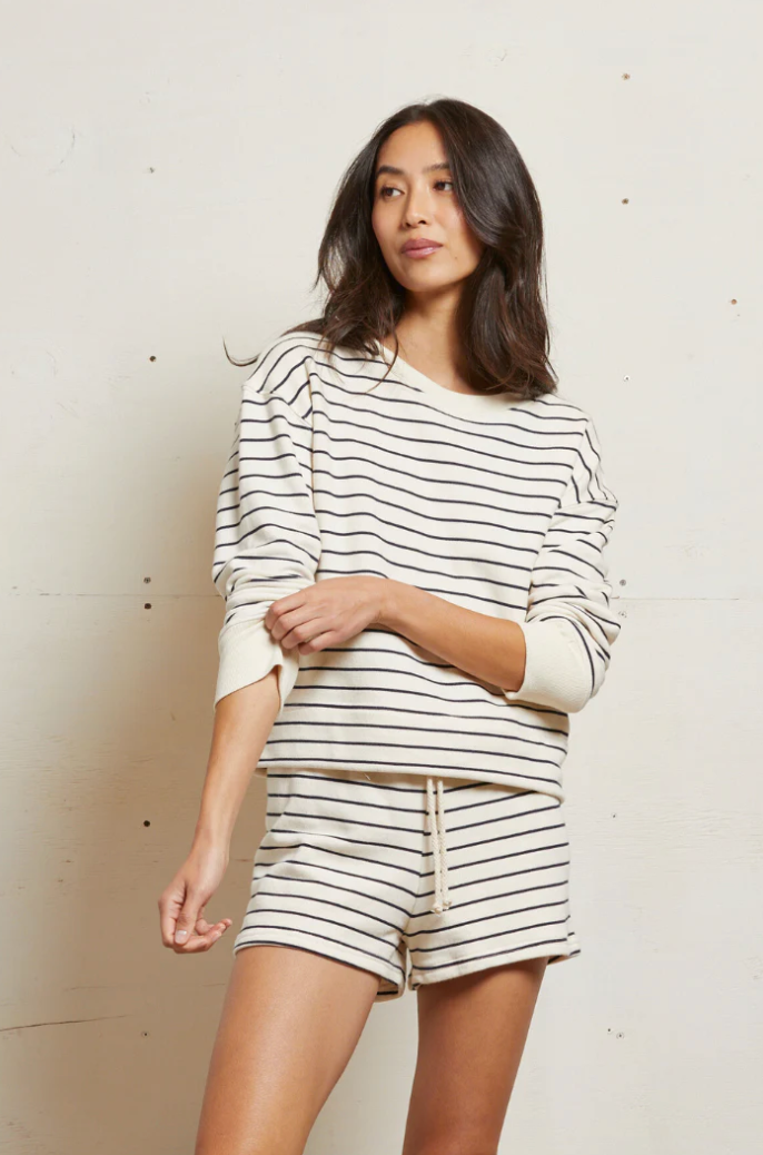 perfectwhitetee Sweatshirt Tyler Sweatshirt, Natural/Night Stripe Soho-Boutique