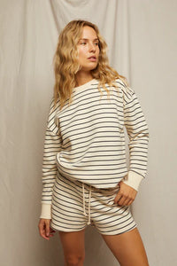 perfectwhitetee Sweatshirt Tyler Sweatshirt, Navy Natural Stripe Soho-Boutique