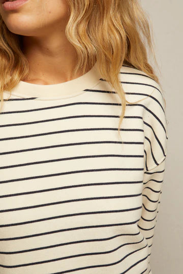 perfectwhitetee Sweatshirt Tyler Sweatshirt, Navy Natural Stripe Soho-Boutique