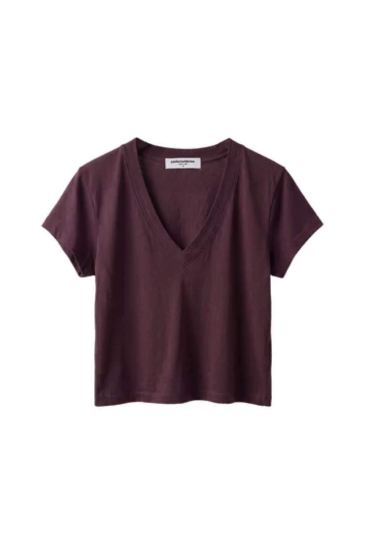 perfectwhitetee T-Shirt Alanis Recycled Cotton V Neck, Cherry Lacquer Soho-Boutique
